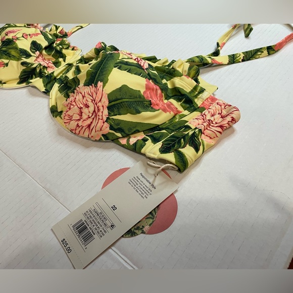 Women’s Agua Bendita Bandeau Bikini Top with Straps NWT Floral Pink and Yellow - Picture 4 of 6